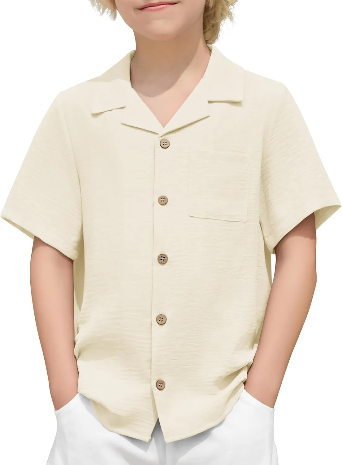 Arshiner Boys Short Sleeve Button Down Shirt Texture Summer Beach Vacation Shirt 4-12 Years