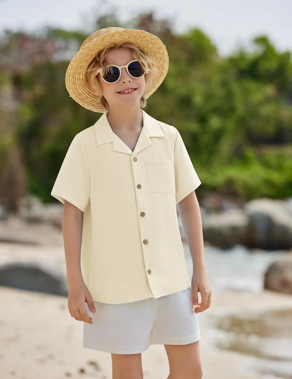 Arshiner Boys Short Sleeve Button Down Shirt Texture Summer Beach Vacation Shirt 4-12 Years