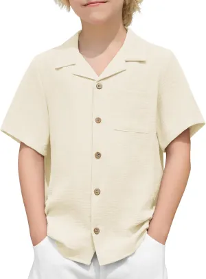 Arshiner Boys Short Sleeve Button Down Shirt Texture Summer Beach Vacation Shirt 4-12 Years