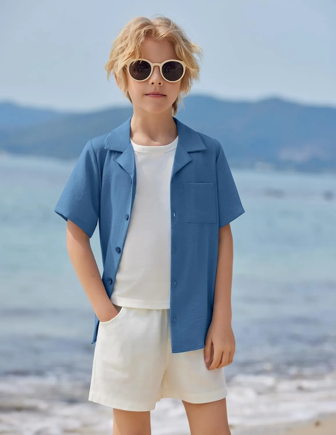 Arshiner Boys Short Sleeve Button Down Shirt Texture Summer Beach Vacation Shirt 4-12 Years
