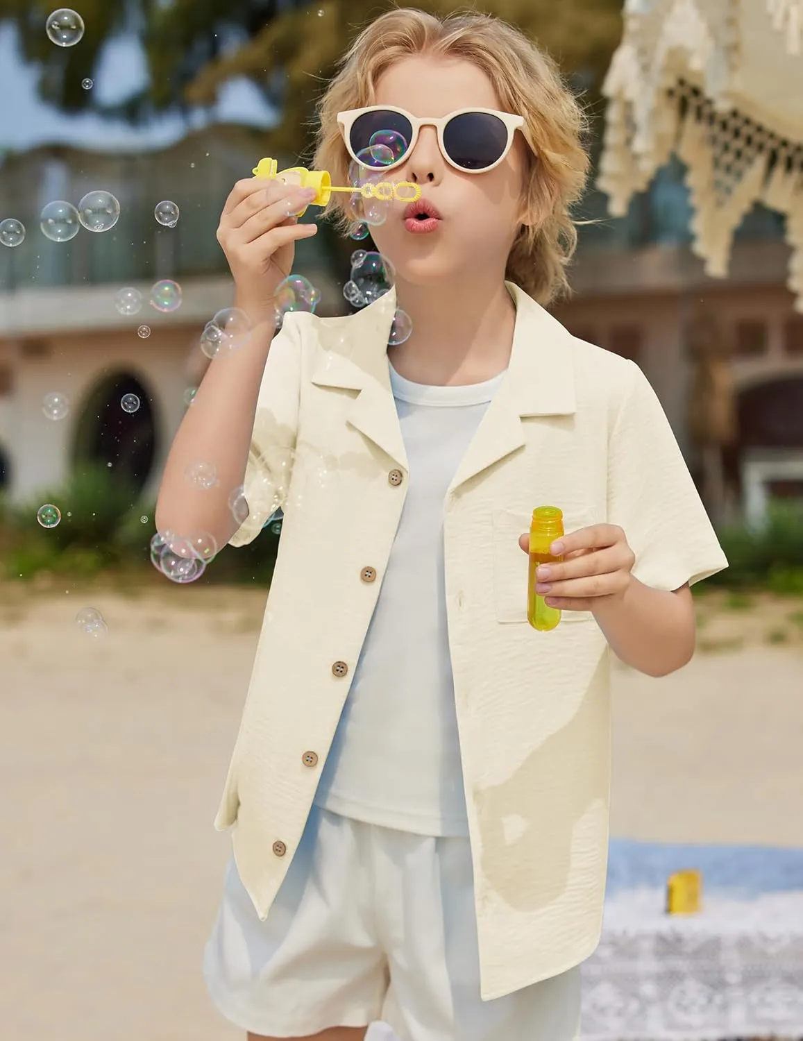 Arshiner Boys Short Sleeve Button Down Shirt Texture Summer Beach Vacation Shirt 4-12 Years