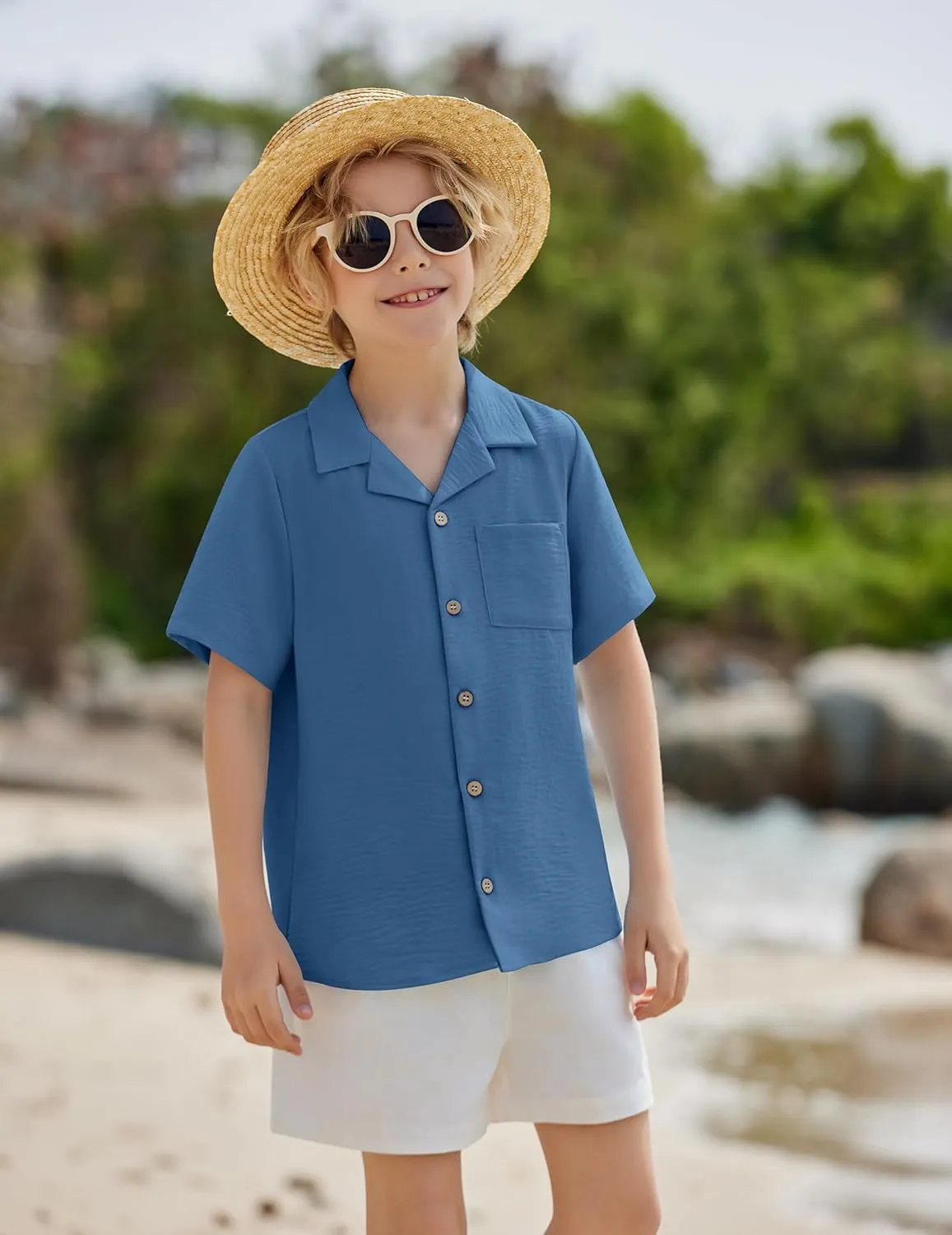 Arshiner Boys Short Sleeve Button Down Shirt Texture Summer Beach Vacation Shirt 4-12 Years