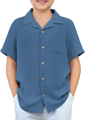 Arshiner Boys Short Sleeve Button Down Shirt Texture Summer Beach Vacation Shirt 4-12 Years