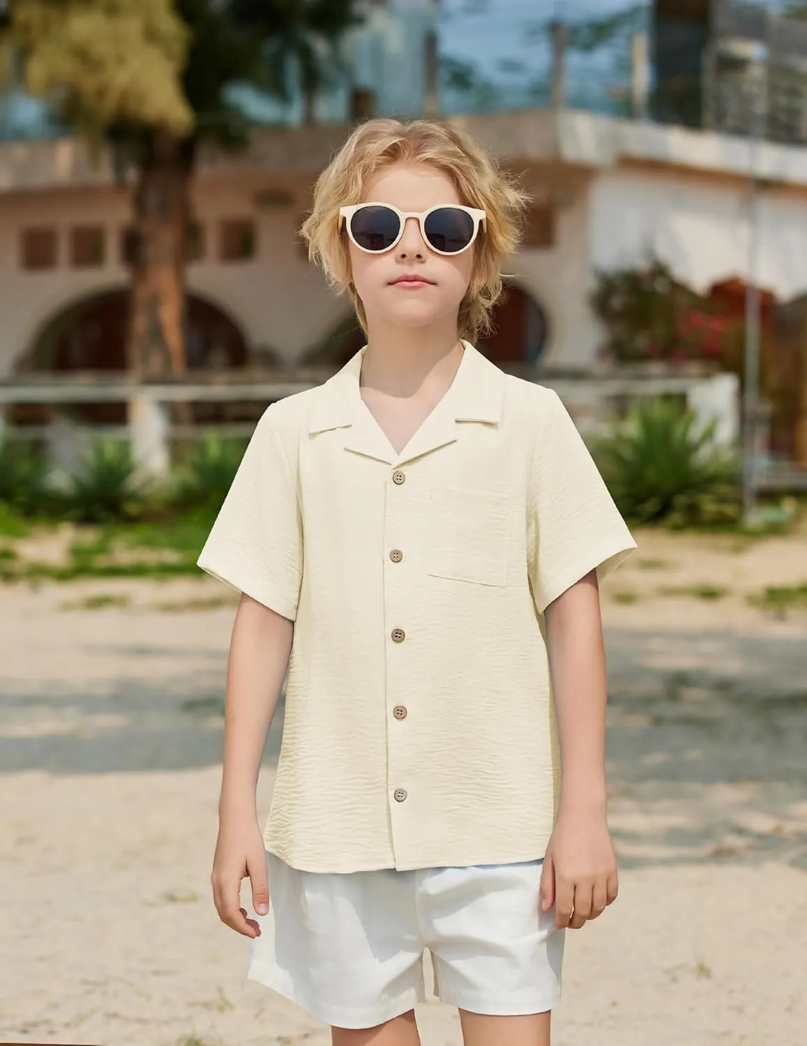 Arshiner Boys Short Sleeve Button Down Shirt Texture Summer Beach Vacation Shirt 4-12 Years