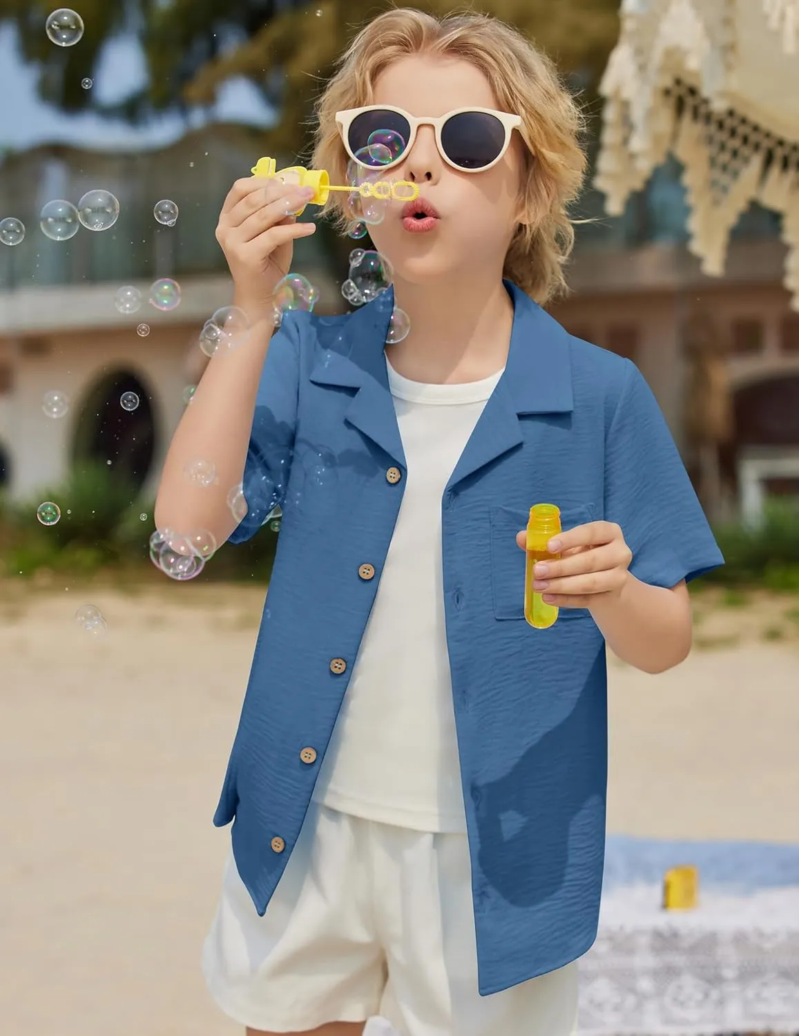 Arshiner Boys Short Sleeve Button Down Shirt Texture Summer Beach Vacation Shirt 4-12 Years