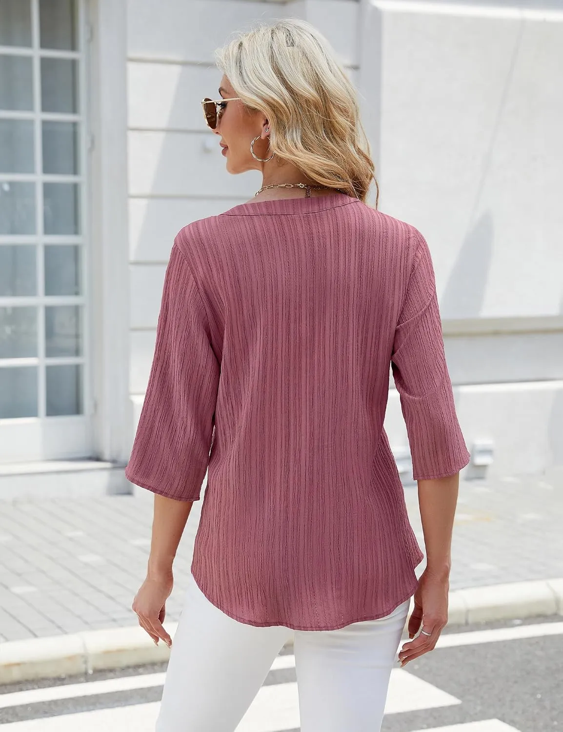 Blooming Jelly Womens Button Down Shirts Lace Crochet Dressy Casual Tops 3/4 Sleeve Work Summer Outfits 2025