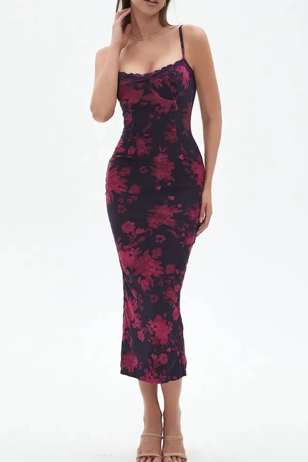 CHYRII Women 2025 Summer Spaghetti Straps Floral Maxi Dress Bodycon Party Wedding Guest Dress