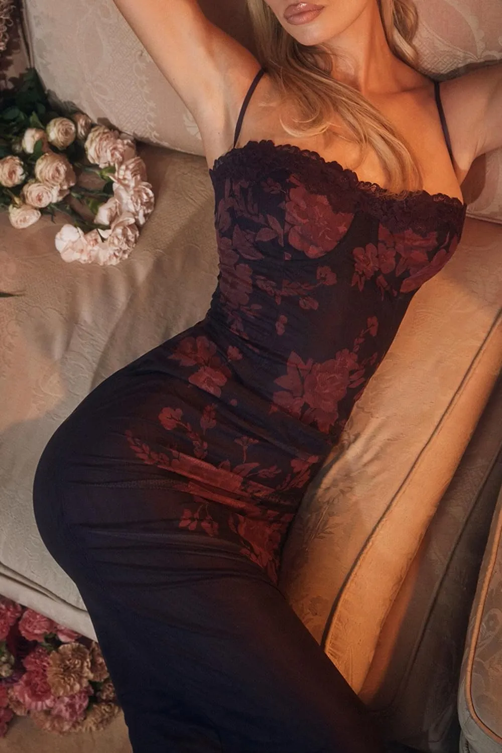 CHYRII Women 2025 Summer Spaghetti Straps Floral Maxi Dress Bodycon Party Wedding Guest Dress