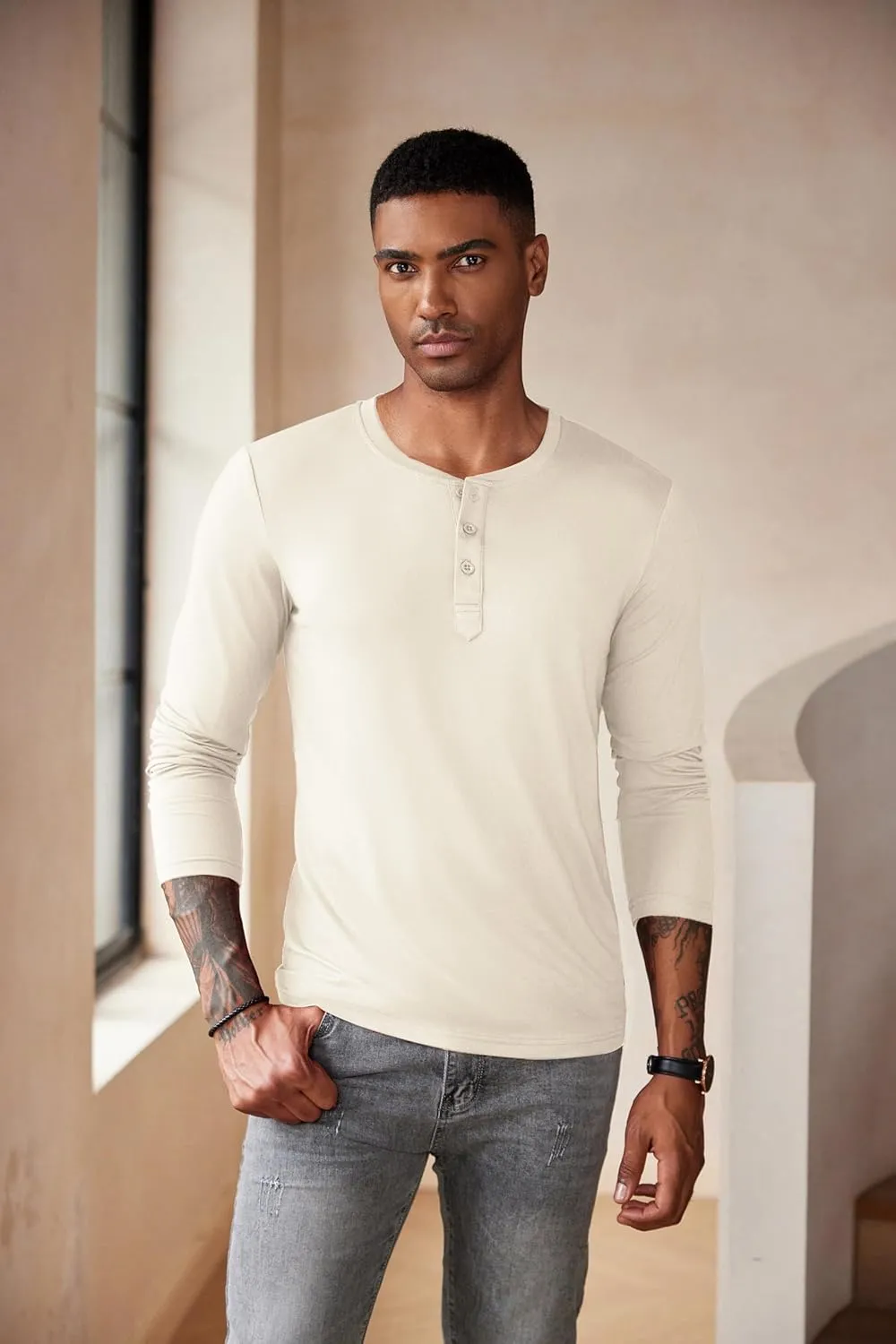 COOFANDY Men's Henley Shirts Long Sleeve Fashion Casual Tee Basic Lightweight T-Shirt