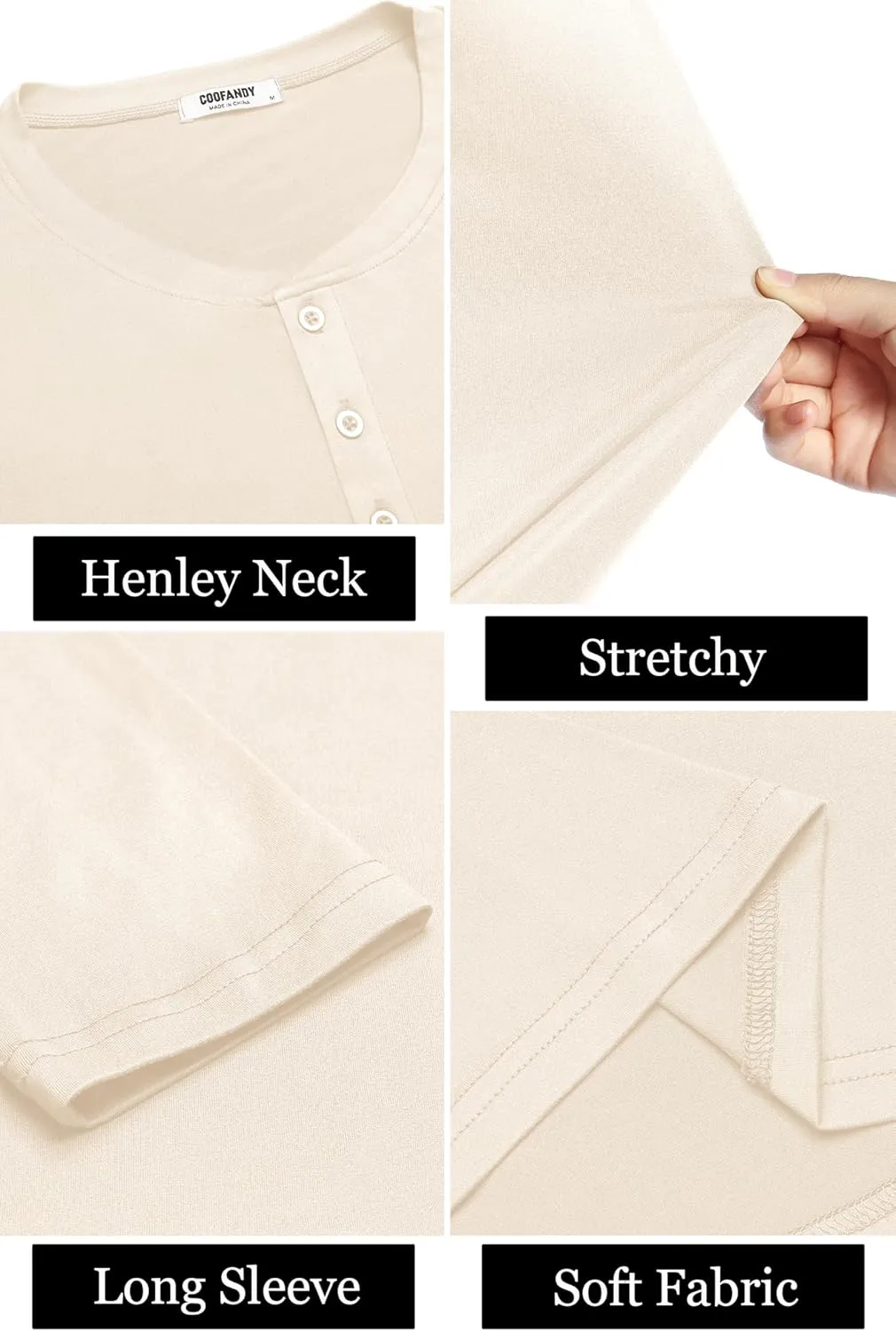 COOFANDY Men's Henley Shirts Long Sleeve Fashion Casual Tee Basic Lightweight T-Shirt