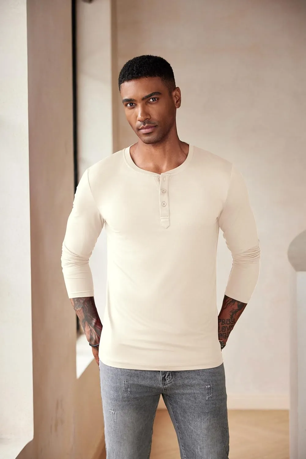 COOFANDY Men's Henley Shirts Long Sleeve Fashion Casual Tee Basic Lightweight T-Shirt