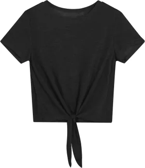 Iandroiy Women's Summer Causal Short Sleeve Blouse Round Neck Crop Tops Twist Front Tee T-Shirt