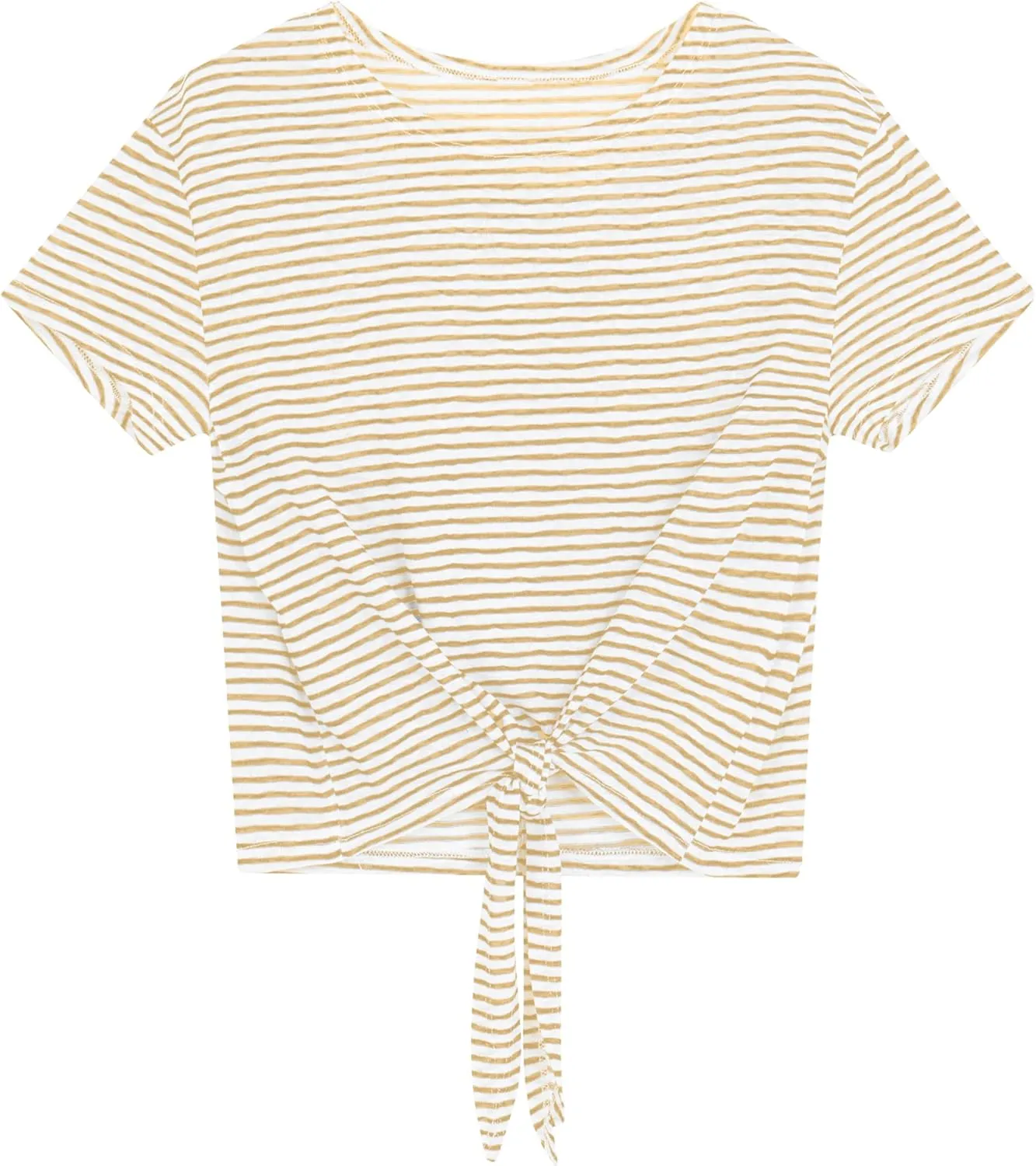 Iandroiy Women's Summer Causal Short Sleeve Blouse Round Neck Crop Tops Twist Front Tee T-Shirt