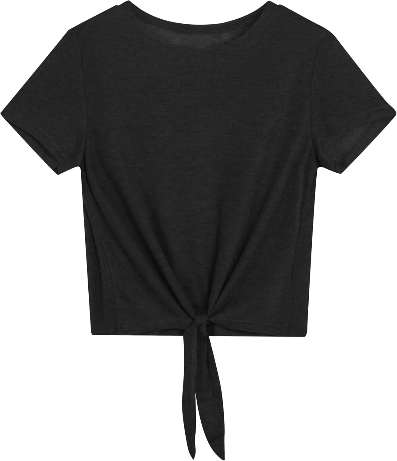Iandroiy Women's Summer Causal Short Sleeve Blouse Round Neck Crop Tops Twist Front Tee T-Shirt