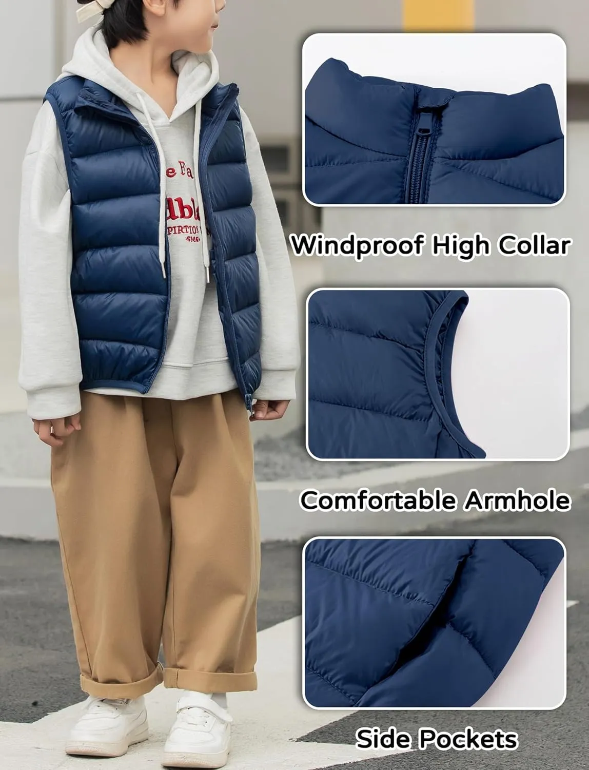 Kids Puffer Down Vest Windproof Lightweight Gilet Waistcoat Padded Jacket Stand Collar Coat