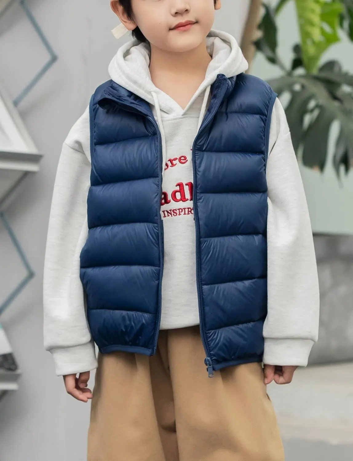 Kids Puffer Down Vest Windproof Lightweight Gilet Waistcoat Padded Jacket Stand Collar Coat
