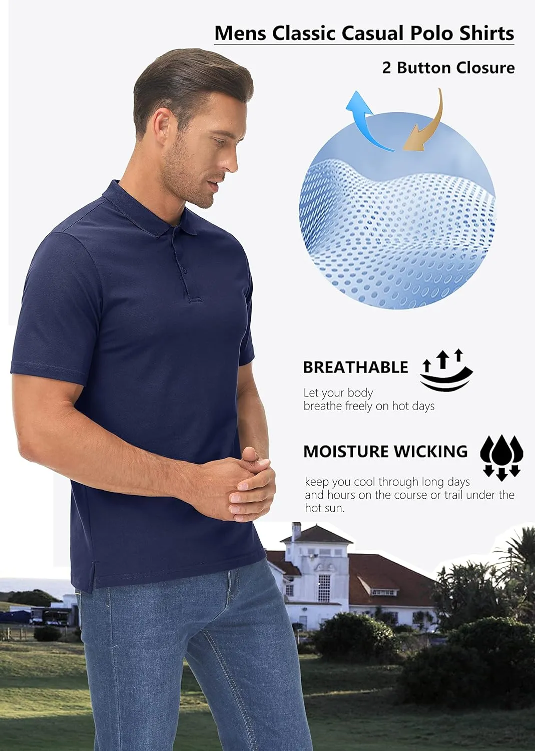 MAGCOMSEN Mens Polo Shirt Short Sleeve Golf Polo Shirt Cotton Pique Tennis Polo Shirt Lightweight Casual Shirt