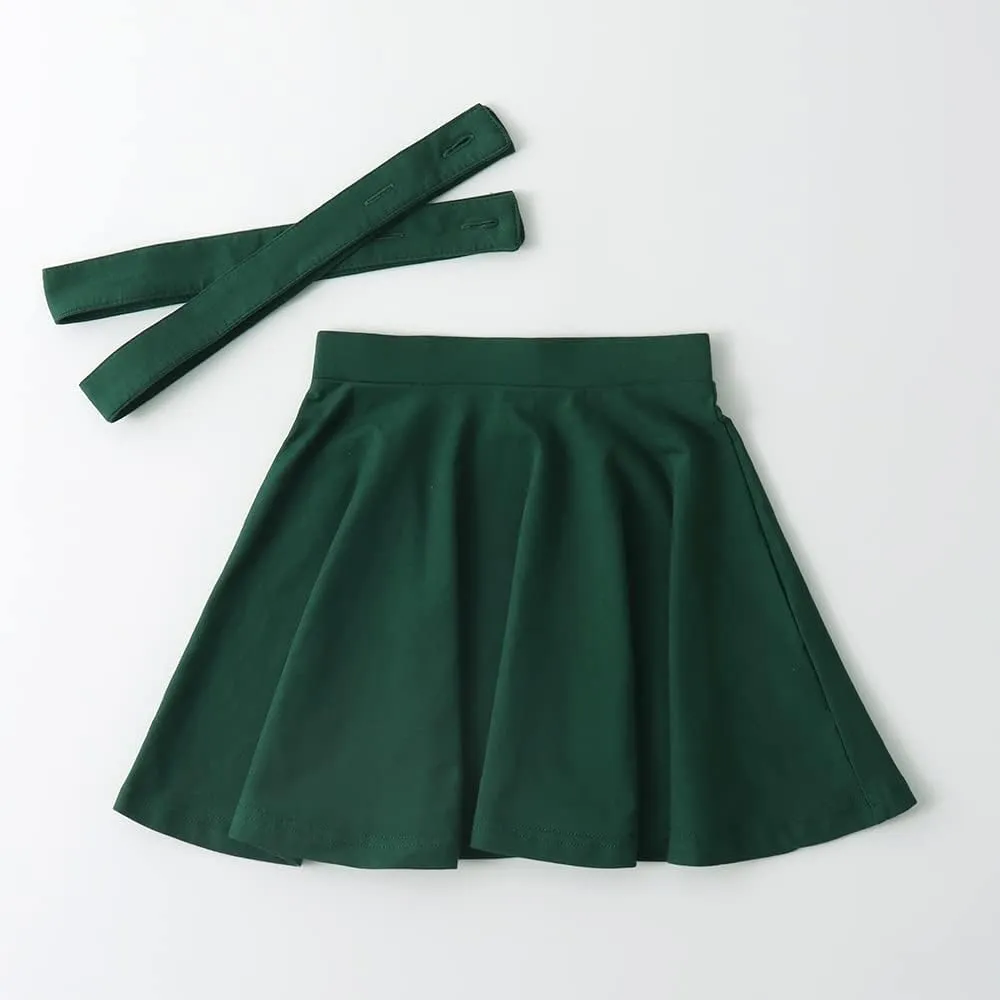 Noomelfish Girls Suspender Skater Skirt Stretchy Cotton Flared Overall Dress (4-12 Years)