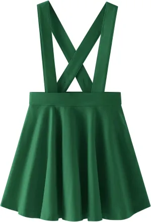 Noomelfish Girls Suspender Skater Skirt Stretchy Cotton Flared Overall Dress (4-12 Years)