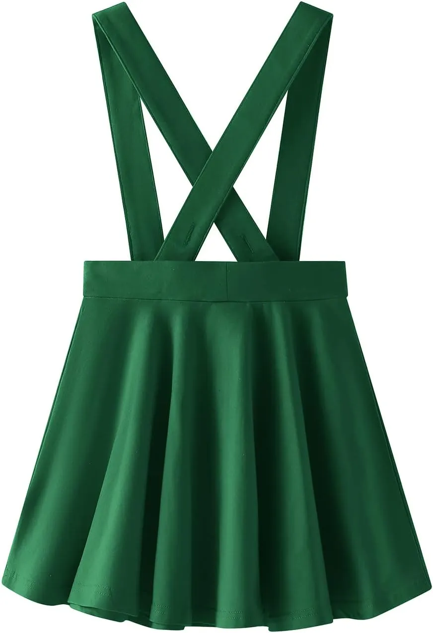Noomelfish Girls Suspender Skater Skirt Stretchy Cotton Flared Overall Dress (4-12 Years)