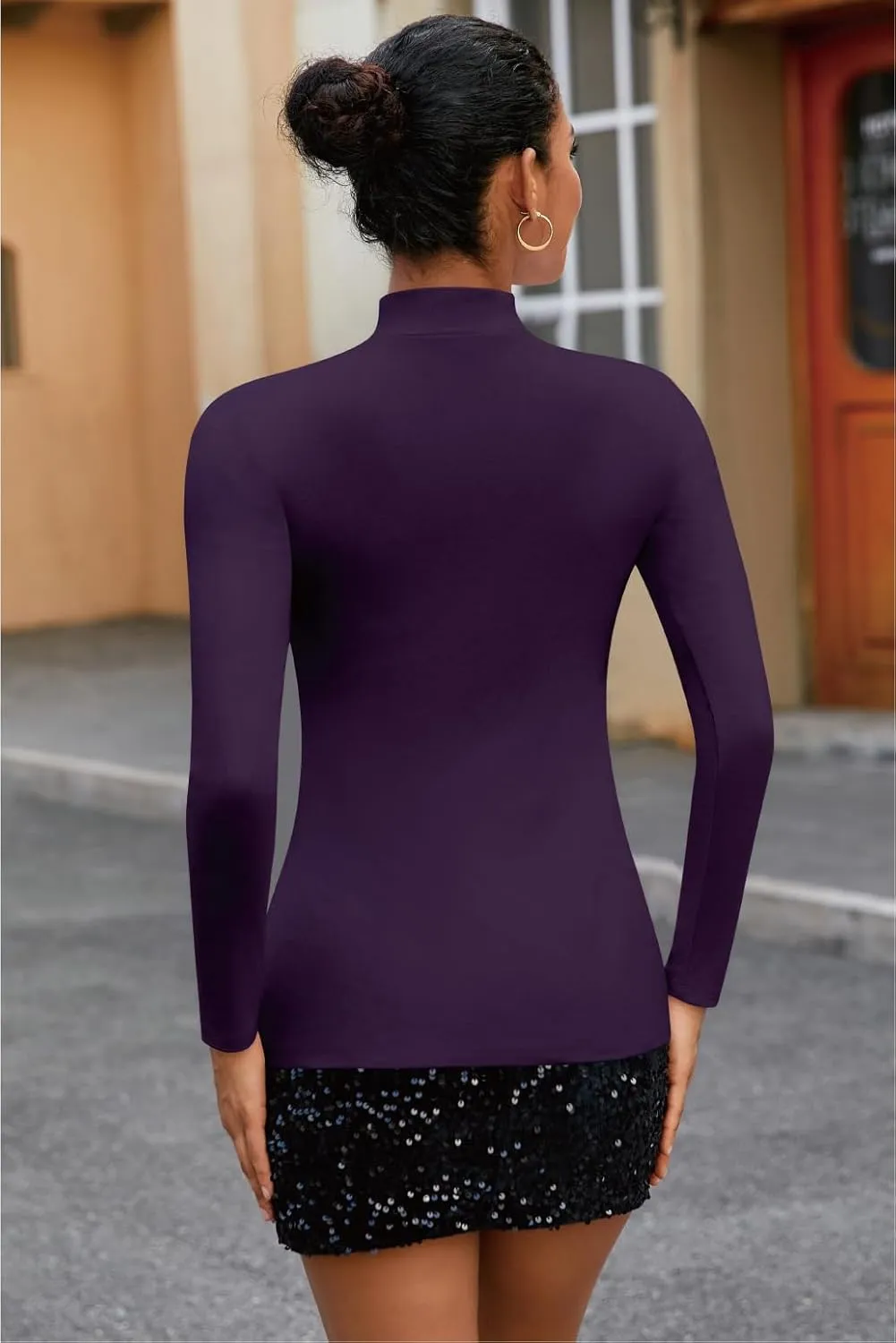 SHEIUGU Womens Mock Turtleneck Long Sleeve Sleeveless Tops Stretch Fitted Underwear Layer Tee Shirts Tops