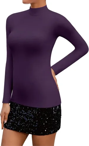 SHEIUGU Womens Mock Turtleneck Long Sleeve Sleeveless Tops Stretch Fitted Underwear Layer Tee Shirts Tops