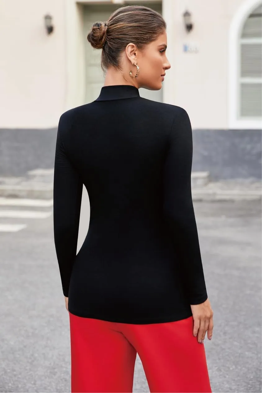 SHEIUGU Womens Mock Turtleneck Long Sleeve Sleeveless Tops Stretch Fitted Underwear Layer Tee Shirts Tops