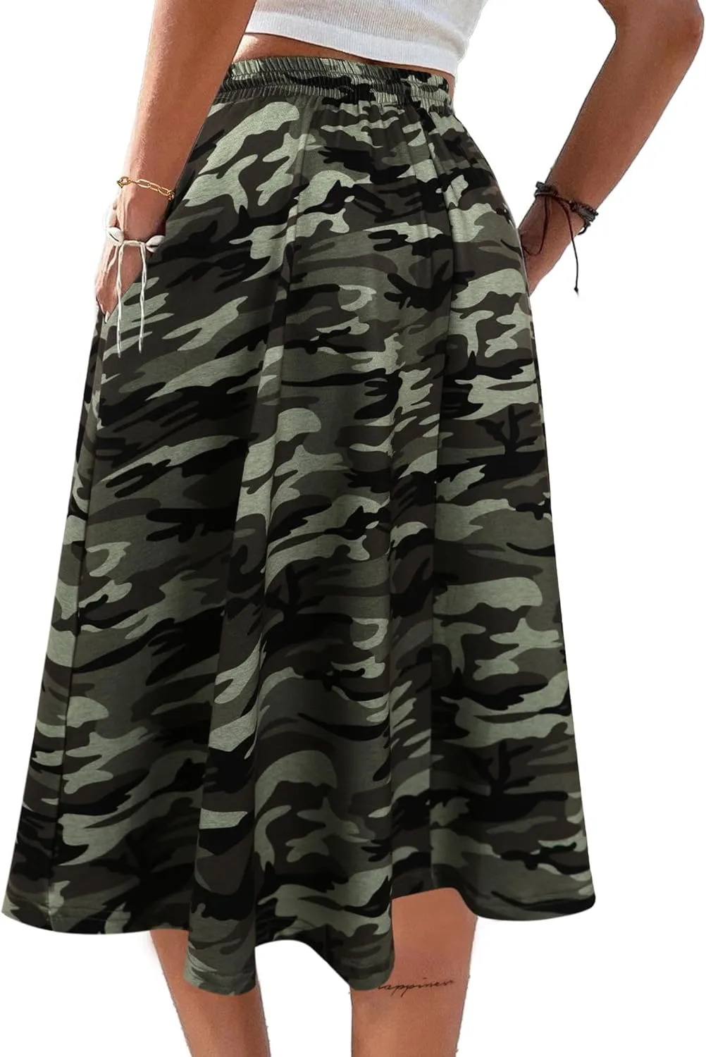 SOFIA'S CHOICE Women's A Line Pleated Drawstring Skirts Flared Midi Skirt with Pockets