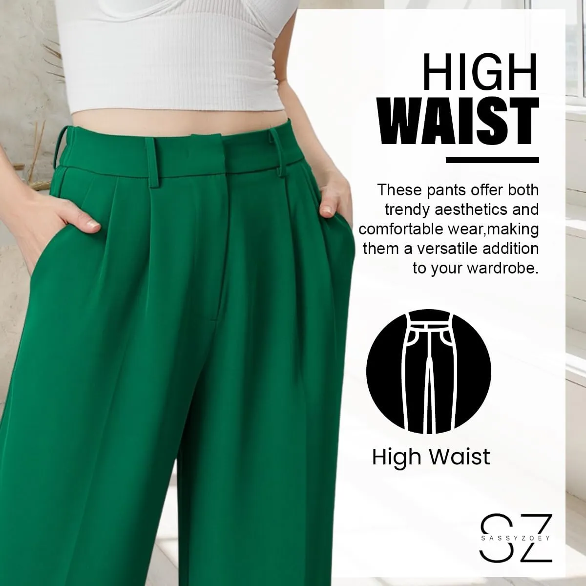 Wide Leg Pants | High Waisted Trousers with Pockets | Comfortable Work Pants | Business Casual Pants