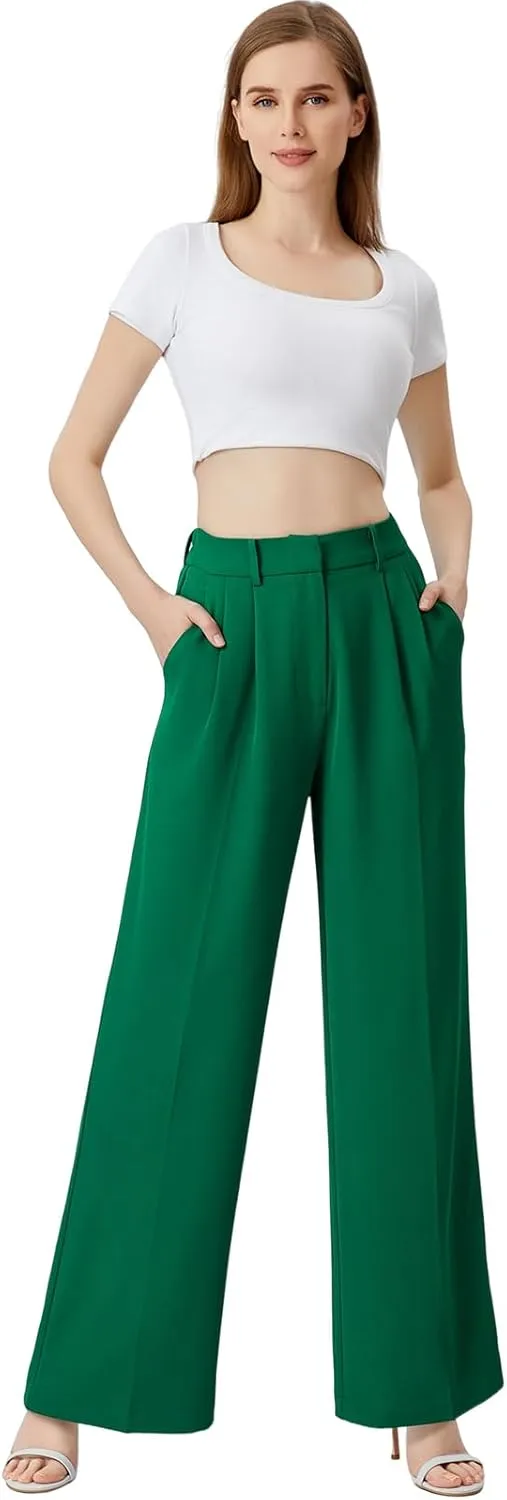 Wide Leg Pants | High Waisted Trousers with Pockets | Comfortable Work Pants | Business Casual Pants