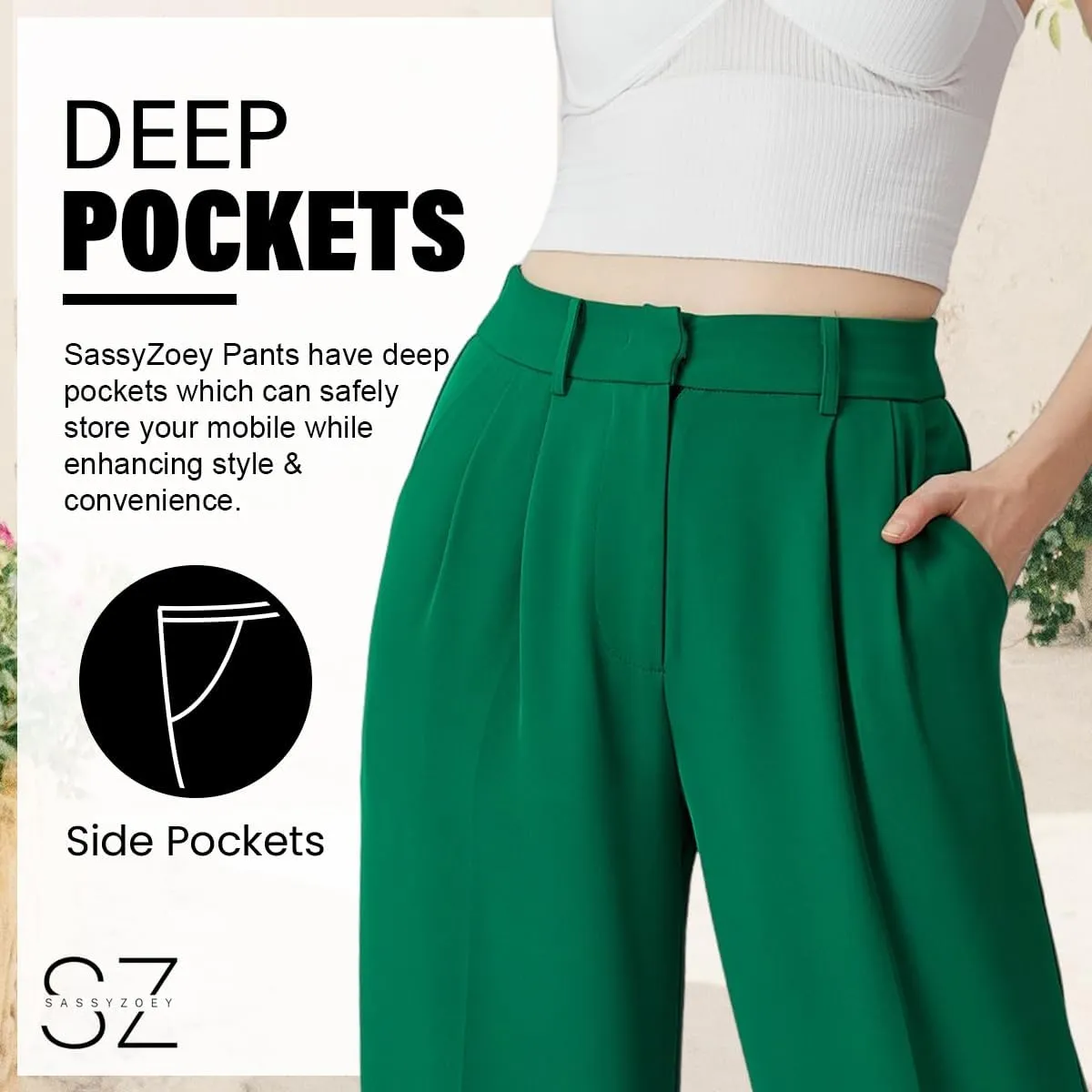 Wide Leg Pants | High Waisted Trousers with Pockets | Comfortable Work Pants | Business Casual Pants