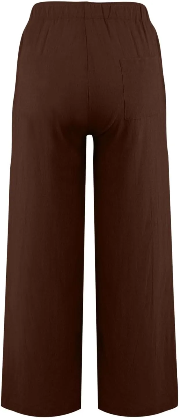 Women Linen Pants Casual High Waist Lightweight Lounge Pants Drawstring Loose Fit Summer Trousers with Pockets