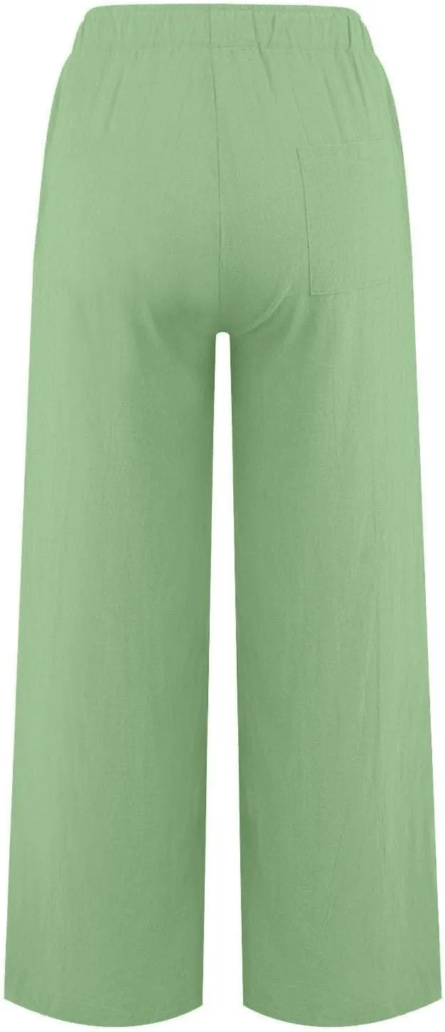 Women Linen Pants Casual High Waist Lightweight Lounge Pants Drawstring Loose Fit Summer Trousers with Pockets