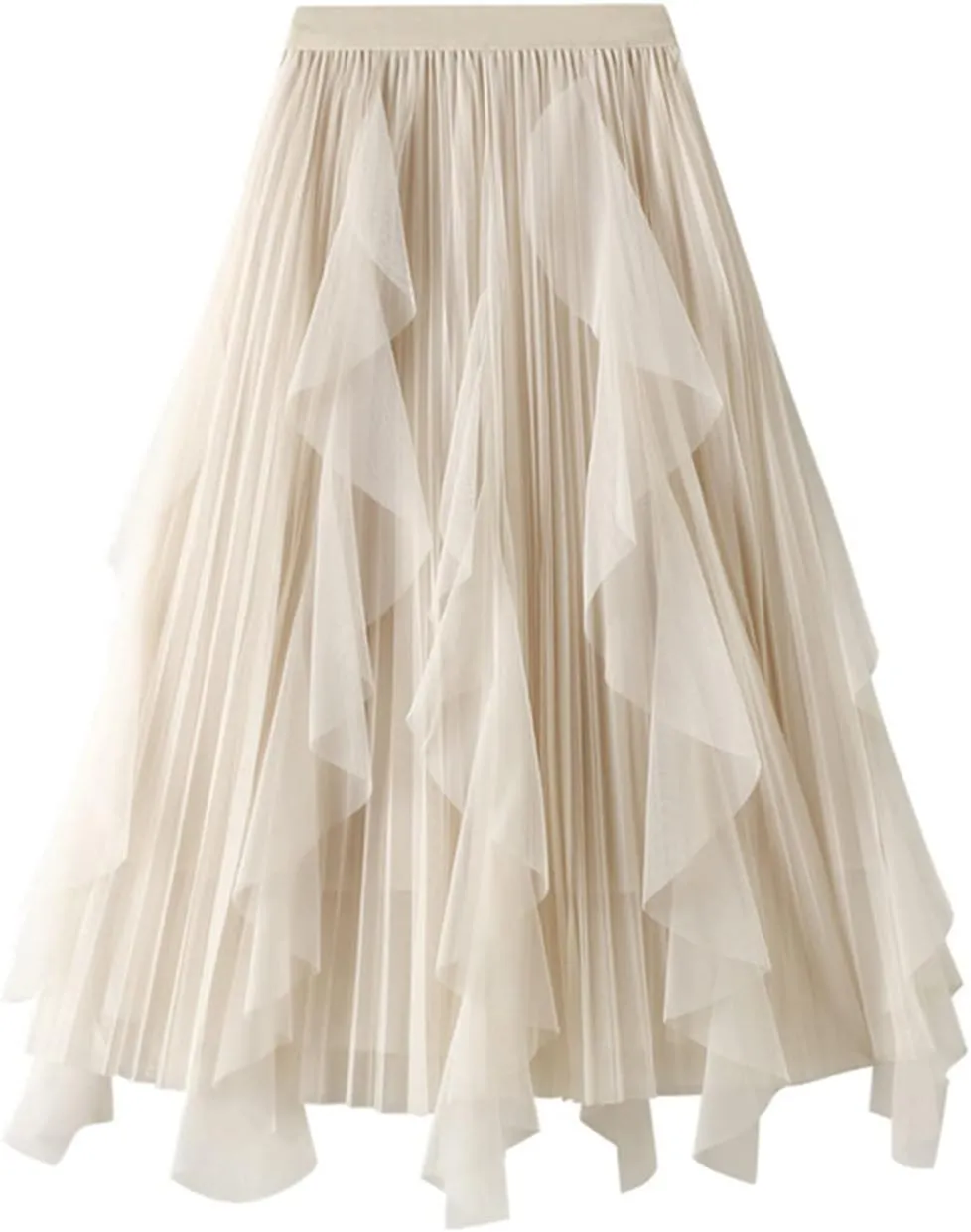 Women's A-Line Fairy Elastic High Waist Mesh Tutu Tulle Midi Skirt