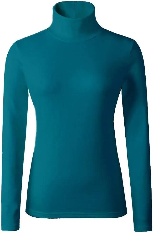 Women's Basic Turtleneck Long Sleeve T-Shirt Plain Fitted Slim Cotton Tops