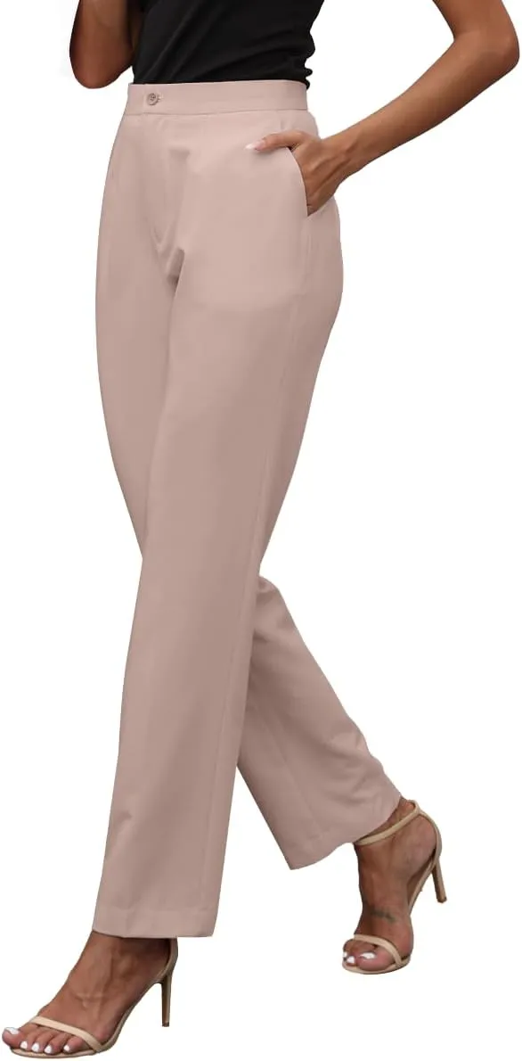Womens Dress Pants High Stretch Straight Leg Black Pants for Work Business Casual with Pockets