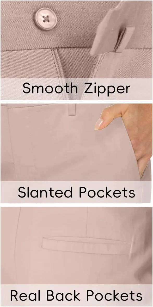 Womens Dress Pants High Stretch Straight Leg Black Pants for Work Business Casual with Pockets
