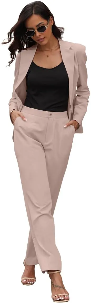 Womens Dress Pants High Stretch Straight Leg Black Pants for Work Business Casual with Pockets
