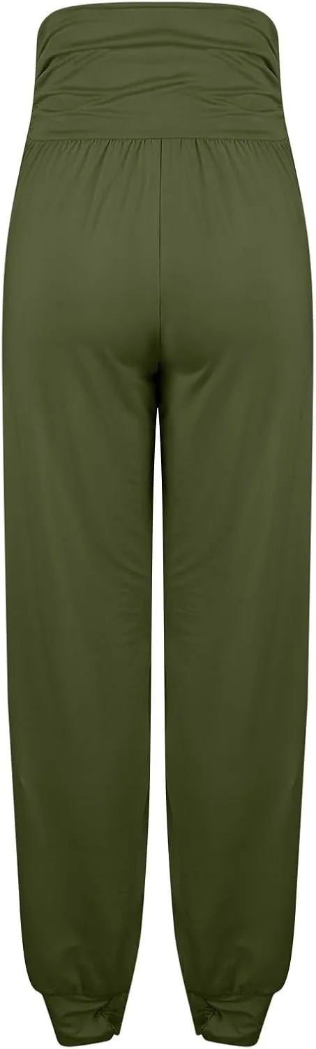 Women's Solid Color Jogger Pants Lightweight Elastic Waisted Pleated Pants with Pocket Running Casual Outdoor Pants
