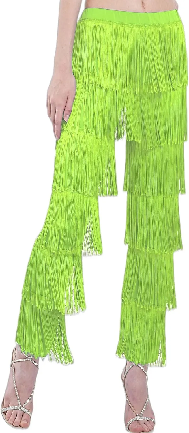 ZBH1985 Women's Latin Dance Pants Tassel Ballroom Dance Professional Black Adult Fringe Rumba Tango Salsa Practice Pants