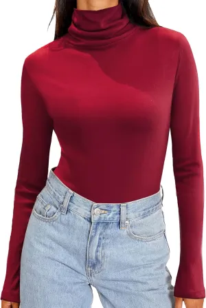 Zeagoo Womens Turtleneck Long Sleeve Shirts Soft Thermal Underwear Fall Fashion 2024 Tight Basic Layer Tops