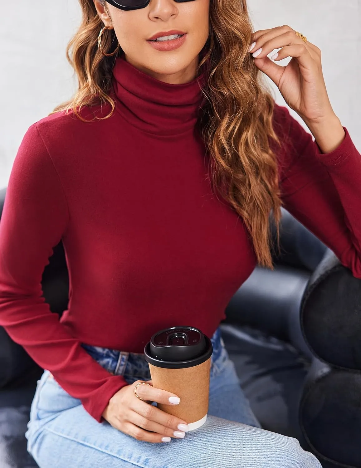 Zeagoo Womens Turtleneck Long Sleeve Shirts Soft Thermal Underwear Fall Fashion 2024 Tight Basic Layer Tops